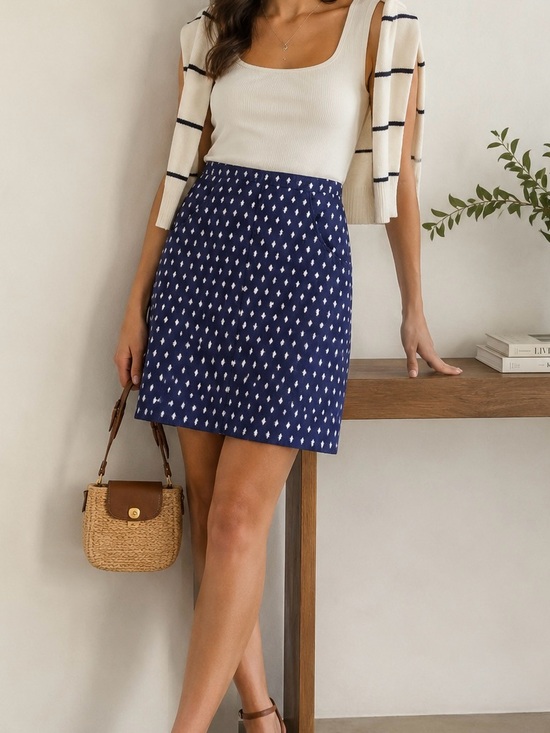 Anne Klein Dresses & Skirts - Anne Klein Navy Skirt with White Dot Print